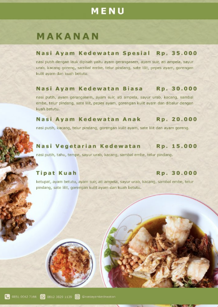 nasi ayam kedewatan ibu mangku menu