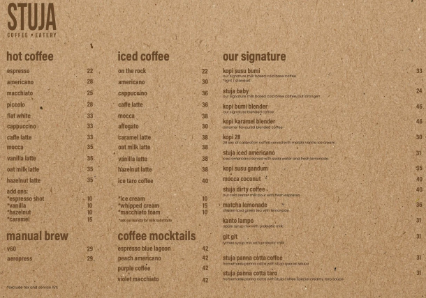 stuja coffee menu